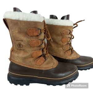 Sorel Alpine Brown Leather Winter Snow Boots with White Shearling